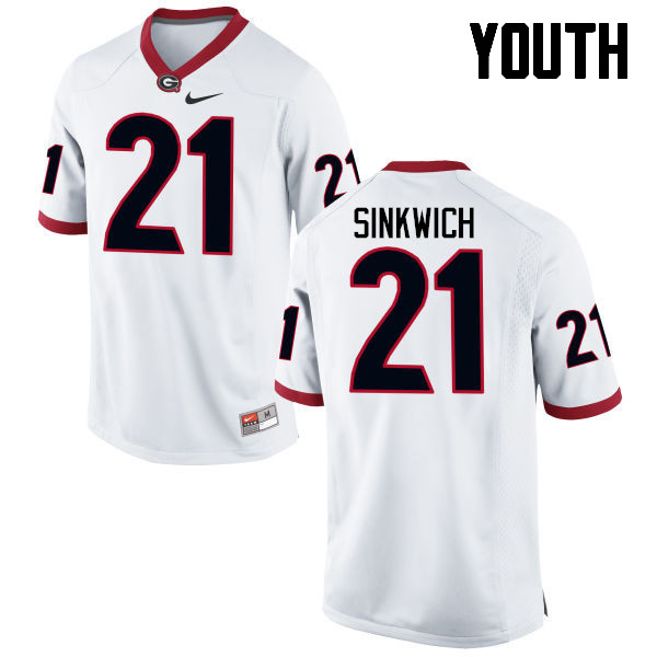 Youth Georgia Bulldogs #21 Frank Sinkwich College Football Jerseys-White